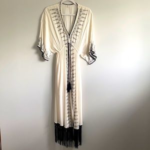 Skylar and Jade Boho white and black fringed dress